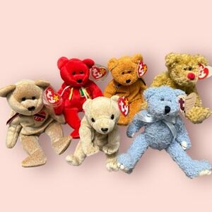 Ty‎ Beanie Baby Attic Treasures Teddy Bear Lot 6 Mixed Styles Plush Vintage Tags